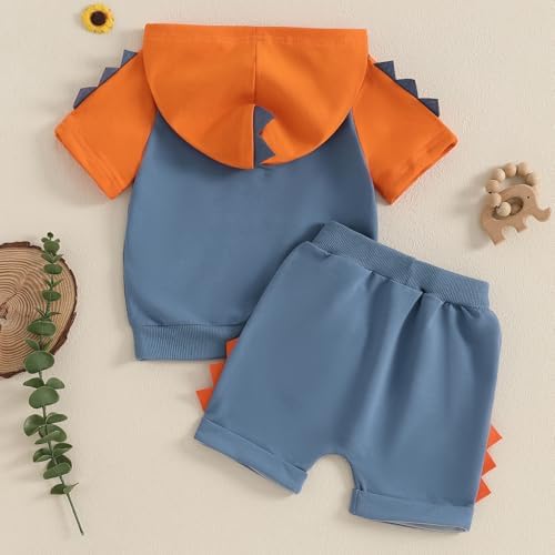 Toddler Baby Boy Hooded Dinosaur Summer Outfit Funny T-Shirt Shorts Set - Image 6
