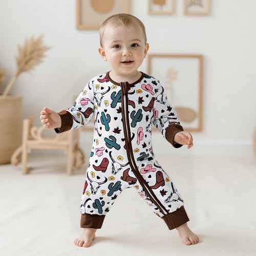 Western Baby Cowboy Clothes Neutral Zipped Fall Romper Outfit - Image 2