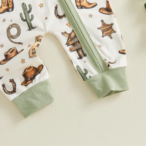 Western Baby Cowboy Clothes Neutral Zipped Fall Romper Outfit - Image 7