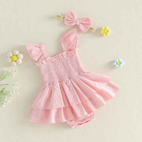 Newborn Baby Girls Summer Clothes Ruffle Sleeveless Pleated Smocked Bubble - Image 5