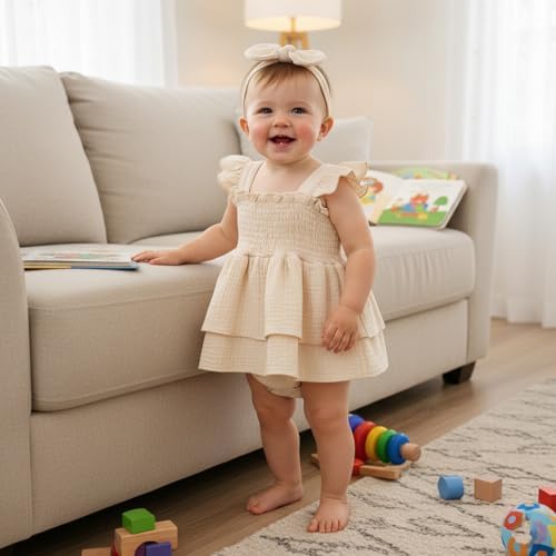 Newborn Baby Girls Summer Clothes Ruffle Sleeveless Pleated Smocked Bubble - Image 2