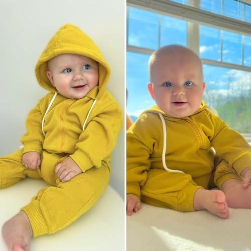 Unutiylo Unisex Baby Boys Girls Long Sleeve Infant Baby Zipper Hooded Jumpsuits - Image 2