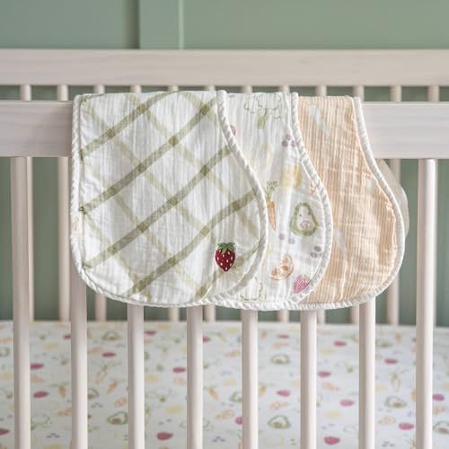 Crane Baby Clementine Cotton Muslin Burp Cloth Set of 3, Fruits & Veggie Print - Image 4