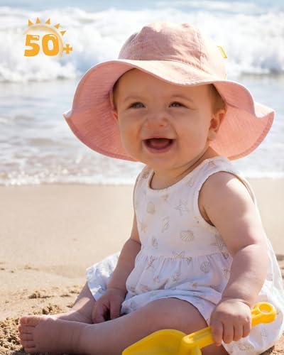 HONGTEYA Baby Sun Hat Muslin Wide Brim Toddler Girl Beach Bucket Hat - Image 2