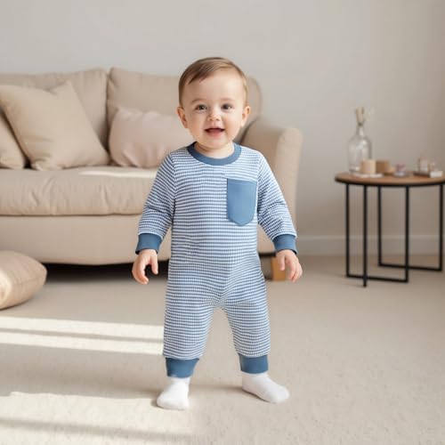 VISGOGO Newborn Infant Baby Boy Waffle Cotton Romper Clothes Onesie Stripe - Image 2