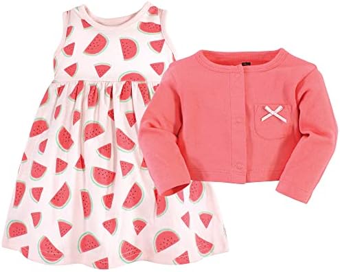 Hudson Baby Infant and Toddler Girls Cotton Dress and Cardigan Set - Image 3