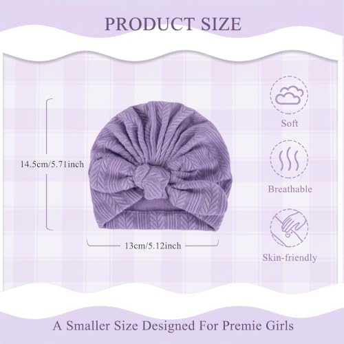 4Pack Preemie Hats Soft Ribbed Knit Baby Girl Turban Bow Hospital Caps - Image 4