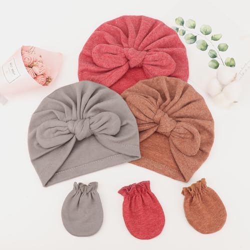 BQUBO Baby Turban Hats and Mittens Set Newborn Infant Hospital Hats Caps - Image 7