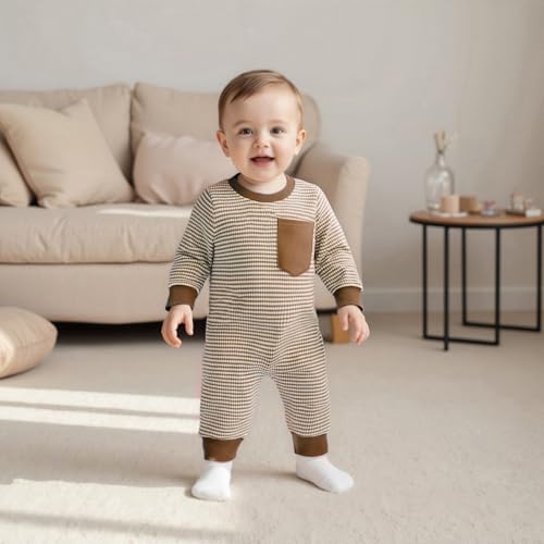 VISGOGO Newborn Infant Baby Boy Waffle Cotton Romper Clothes Onesie Stripe - Image 2