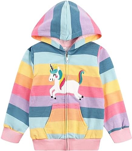 Baby Girl Zip-up Jacket Rainbow Unicorn Cotton Hoodie Sweatshirt Toddler Fall by Popshion