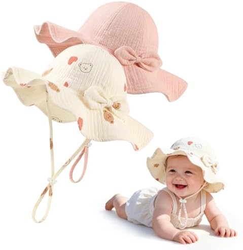 2 Pack Baby Sun Hat, Muslin Newborn Sun Hat UPF 50+ Sun Protection Infant Beach by Stadupimry
