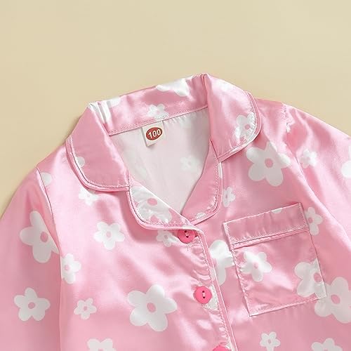 Kids Baby Girl Boy Satin Pajamas Set Button Down Sleep Shirt Top+Long Pants - Image 5
