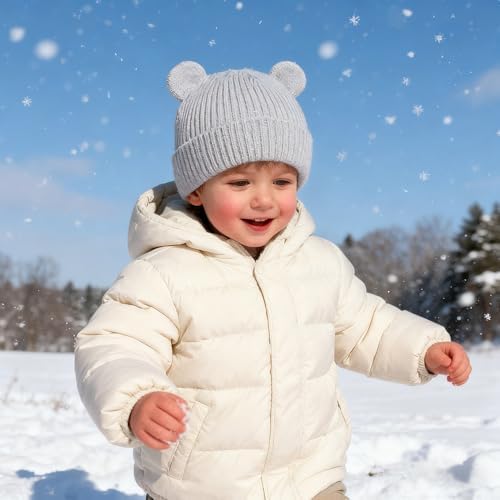 Bear Baby Beanie Knitted Baby Winter Hat Infant Toddler Boys Girls Beanie - Image 3