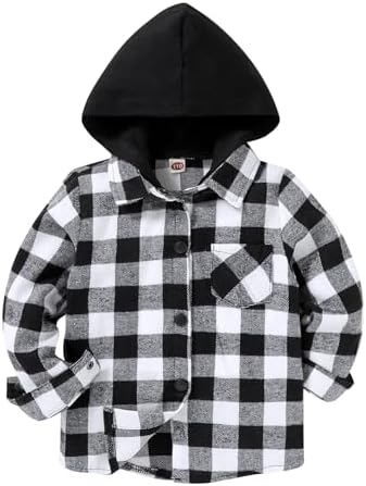 YOUNGER STAR Toddler Kids Boys Girls Flannel Hooded Plaid Shirt Button Baby Red by YOUNGER+STAR
