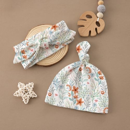 Newborn Swaddle Set with Matching Hat and Bow Set, Floral Baby Girl Newborn - Image 4