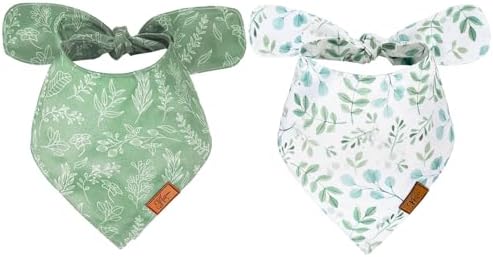 JarThenaAMCS 2Pcs Boho Dog Bandanas Sage Green Eucalyptus Leaves Triangle by JarThenaAMCS