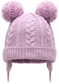 Duoyeree Toddler Winter Hat, Earflap Double Pom Pom Knit Beanie 0-36M by Duoyeree