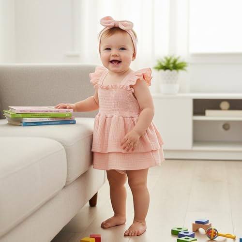 Newborn Baby Girls Summer Clothes Ruffle Sleeveless Pleated Smocked Bubble - Image 2