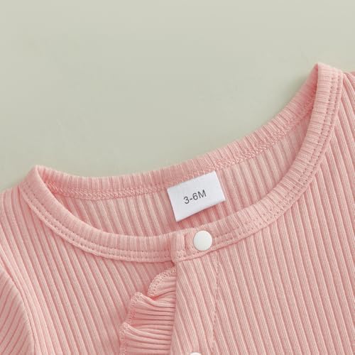 Fernvia Newborn Baby Girl Clothes Solid Color Ribbed Knit Ruffle Romper Preemie - Image 4