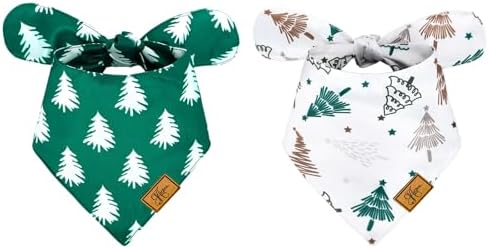 JarThenaAMCS 2Pcs Christmas Dog Bandana Green White Xmas Tree Fabric Pet Scarf by JarThenaAMCS