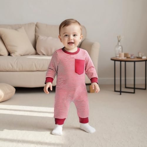 VISGOGO Newborn Infant Baby Boy Waffle Cotton Romper Clothes Onesie Stripe - Image 3