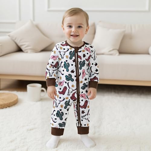 Western Baby Cowboy Clothes Neutral Zipped Fall Romper Outfit - Image 4