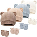 Newborn Baby Hat and Mittens Set Bear Ears Toddler Infant Beanie Caps Newborn by AQOKKA