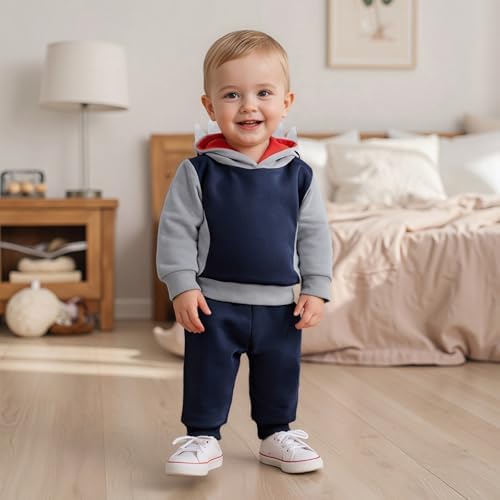 Infant Baby Boy Fall Winter Clothes Outfit Hooded Long Sweatshirt Pant Set - Image 3