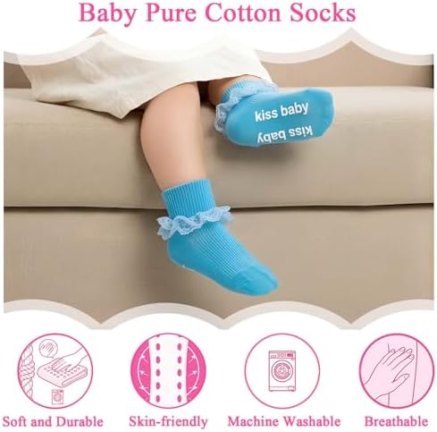 Baby Girl Ruffle Socks with Grips Lace Frilly Ankle Dress Socks - Image 3