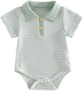VISGOGO Baby Boy Striped Romper Waffle Short Sleeve Button Oversized Bodysuit by VISGOGO
