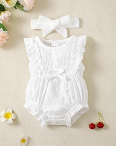 Renotemy Baby Girl Clothes Summer Rompers Cute Outfits Preemie-18 Months | - Image 2