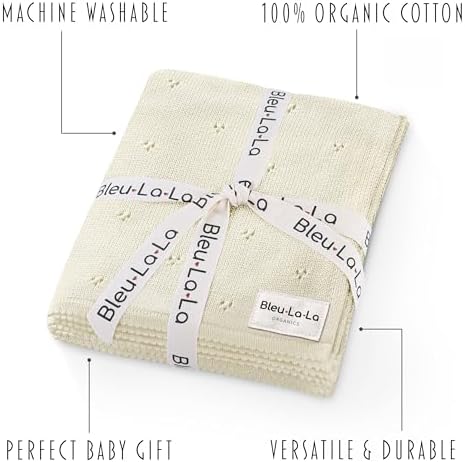 100% Luxury Organic Cotton Pointelle Knit Baby Blanket – Refined Lightweight - Image 3