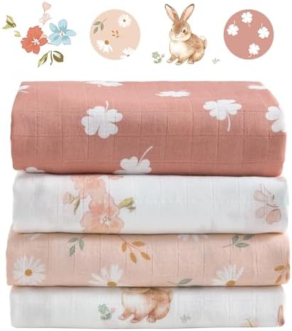 Baby Swaddle Blankets, Bamboo Muslin Receiving Blanket | 4-Pack, Lightweight & by IBESTOPIA