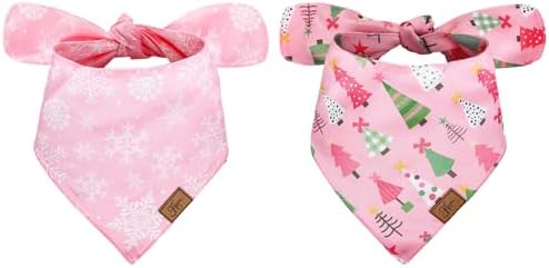 JarThenaAMCS 2Pcs Pink Christmas Dog Bandana Cute Xmas Tree Winter Snowflake by JarThenaAMCS
