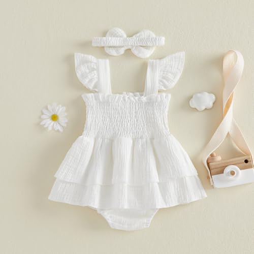 Newborn Baby Girls Summer Clothes Ruffle Sleeveless Pleated Smocked Bubble - Image 6