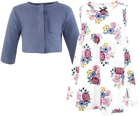 Hudson Baby Infant and Toddler Girls Cotton Dress and Cardigan Set - Image 3
