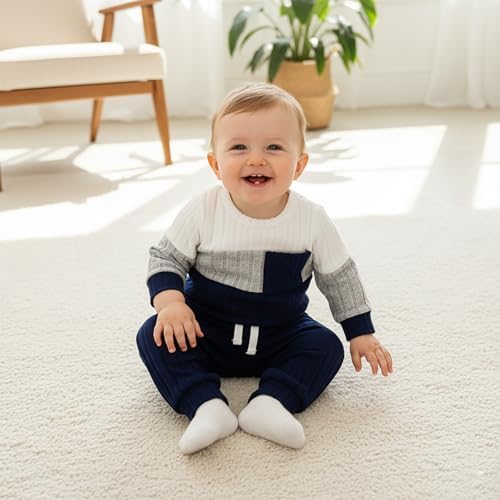 Giraropa Newborn Baby Boy Clothes Rib Knit Romper Jumpsuit Solid Sweater - Image 2
