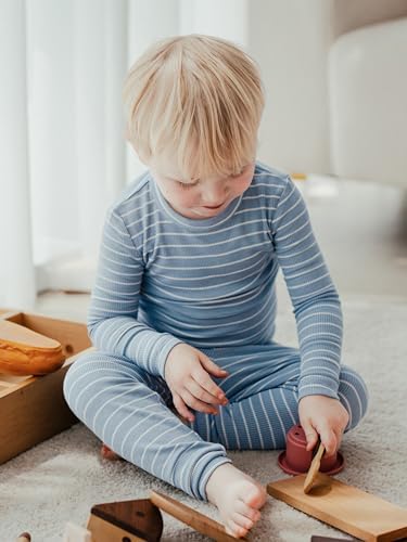 AVAUMA Stripe Pattern Baby Boys Girls Pajama Set Kids Toddler Snug fit Ribbed - Image 3