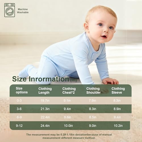 Hikido Baby Romper 100% Organic Cotton Pajamas One Piece Long Sleeve Zipper - Image 7