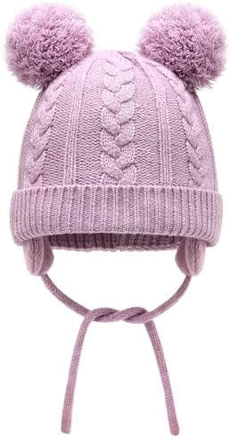 Duoyeree Toddler Winter Hat, Earflap Double Pom Pom Knit Beanie 0-36M - Image 2