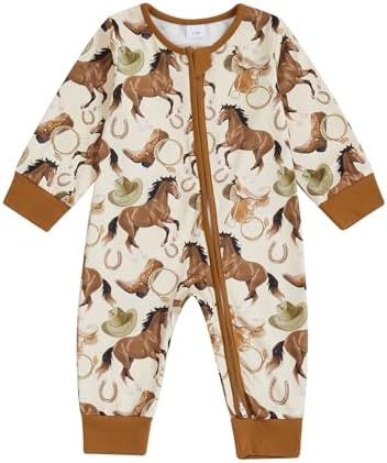 Western Baby Cowboy Clothes Neutral Zipped Fall Romper Outfit by SAYOO-Alljustforkids