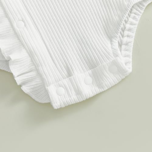 Fernvia Newborn Baby Girl Clothes Solid Color Ribbed Knit Ruffle Romper Preemie - Image 6