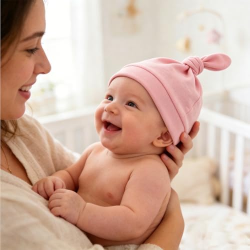LAWKUL Cotton Baby Newborn Hats Set, 3 Pack, 0-6 Months - Image 4