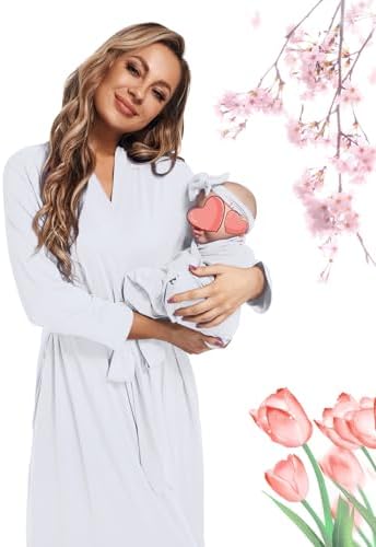 Maternity Robe with Matching Swaddle Blanket Set, Maternity Barhrobe Delivery - Image 2