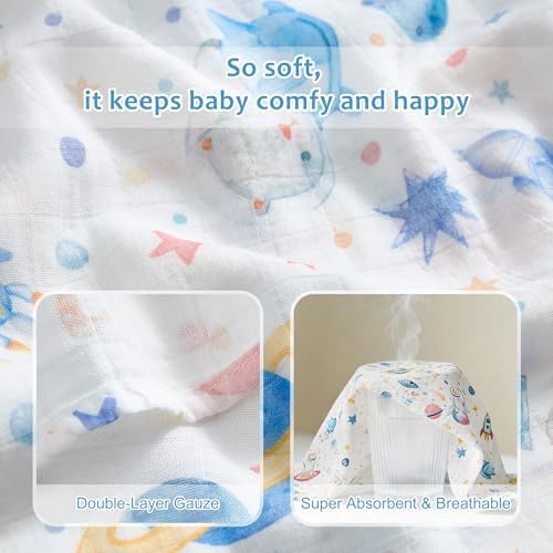 Baby Swaddle Blankets, Bamboo Muslin Receiving Blanket | 4-Pack, Lightweight & - Image 3
