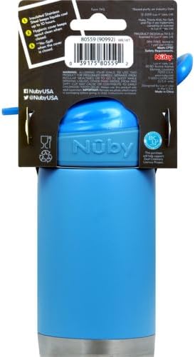 Nuby Thirsty Kids No Spill Flip-It Reflex Stainless Steel Travel Cup or Water Bottle - 10 Oz - 18+ Months - Blue - Back to School Essentials
