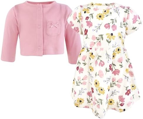 Hudson Baby Infant and Toddler Girls Cotton Dress and Cardigan Set - Image 3