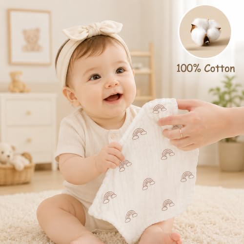 5-Pack 100% Cotton Muslin Baby Washcloths 10"X10", Moon&Star | Ultra Soft - Image 5