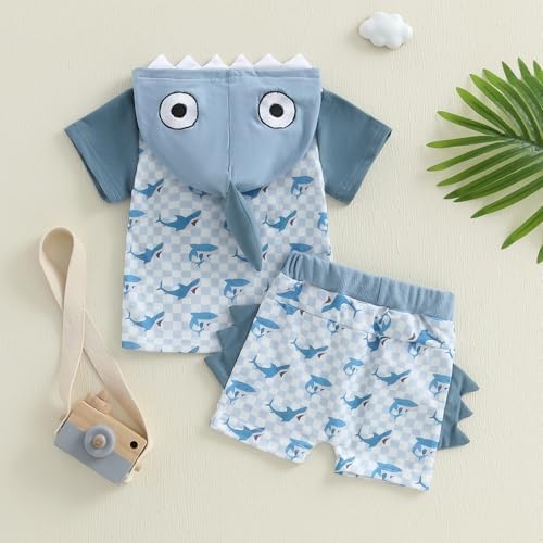 Toddler Baby Boy Hooded Dinosaur Summer Outfit Funny T-Shirt Shorts Set - Image 7