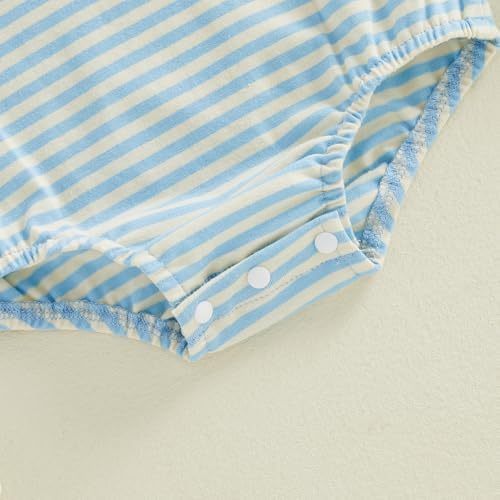 VISGOGO Baby Boy Striped Romper Waffle Short Sleeve Button Oversized Bodysuit - Image 7